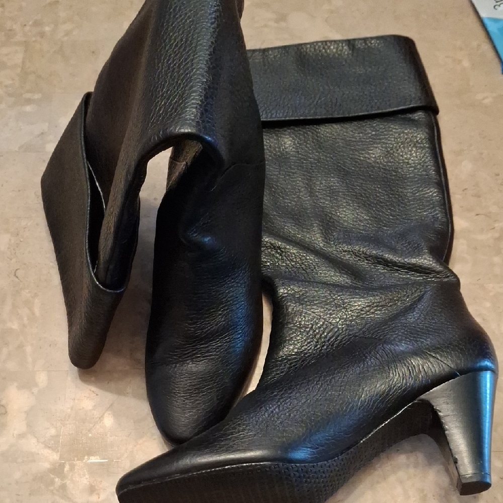 Tahari Black Heeled Leather Boots
